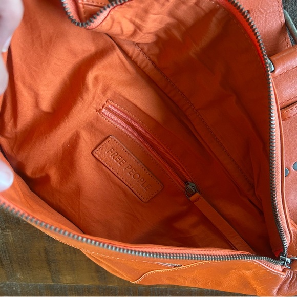 Free People Blazing Orange Wilder Embellished Sling Bag Leather NWT - Picture 7 of 10